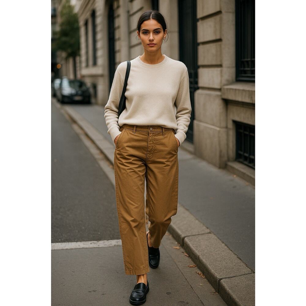 Nili Lotan Khaki Pants Sz 8 Cotton Straight Leg Pants‎ USA  Luxury Old money